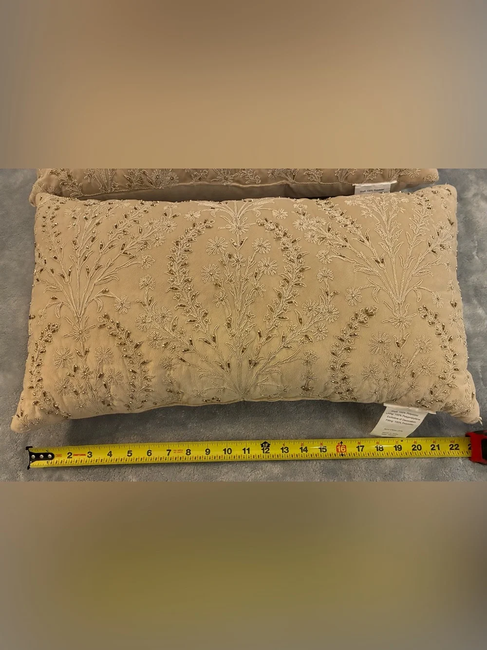 Embellished Decorative Throw Pillow Pair in Beige (2 Pillows)